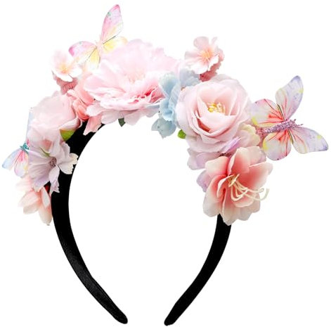 HENGBIRD Haarreif Dirndl Blumen, Haarschmuck Blumen Haarkranz Stirnband Accessoires Haarband Blumen Haarreif Oktoberfest Damen mit Blüten Schmetterling für Hochzeit, Karneval, Geburtstag, Party