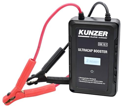 KUNZER CSC 12.1 Wartungsfreie Starthilfe 12V, Ultrakondensatortechnik | Polyethylen-Gehäuse, batterieloses PKW-Startgerät, Startstrom 800 A, Ausgangsspannung: 12 V, Abmessungen: 24 x 15 x 6 cm