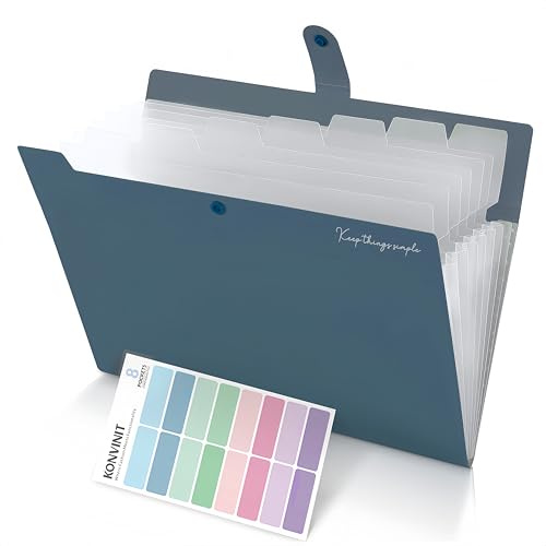 KONVINIT Dokumentenmappe A4 Dokumententasche Farbig Fächermappe A4 mit 8 Fächer Mappe Mit Fächern Ordnungsmappe Mappen,Document Folder aus Kunststoff gefertigt,robust Ordner mit Moti,Dunkelblau