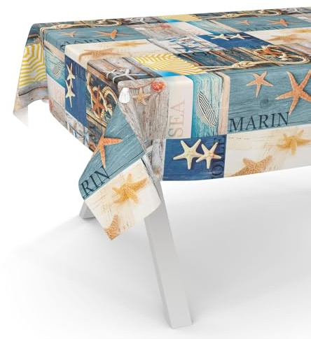 ANRO Wachstuchtischdecke Wachstischdecke Wachstuch Tischdecke abwaschbar Gartentischdecke Rund Oval Eckig Maritim 160x140cm Schnittkante
