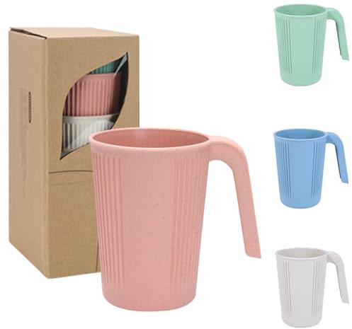 Aweisile Tazza di Bevanda Infrangibile 4 Pz Bicchiere di Plastica Riutilizzabile con Manici Tazza Plastica Rigida Bicchieri in Plastica con Manico Tazza Riutilizzabile con Manico per Tè Caffè Camper