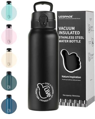 UZSPACE Kinder Trinkflasche Edelstahl 700ml, doppelwandige Isolierflasche mit Klappdeckel, Ein-Klick-Verschluss, Auslaufsicher, Metall Wasserflasche Mädchen Jungen für Uni Schule Sport wandern Auto