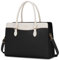 RAINSMORE Handtasche Damen Shopper Tasche Damen Groß Arbeitstasche Laptoptasche Damen 15.6 Zoll PU Leder Wasserdicht Aktentasche für Business Arbeit Schwarz und Weiß