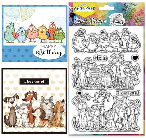 CHGCRAFT Lustige Katze Hund Vogel Clear Stempel Silikon Transparent Handwerk Stempel für DIY Scrapbooking Fotoalbum dekorative Karten machen, Tiere, 6.3x4.3 Zoll