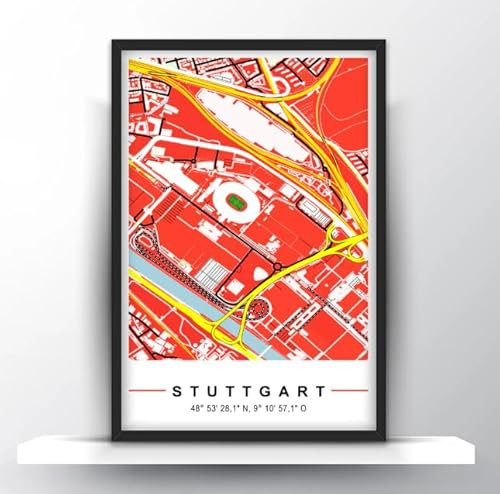 Fußball Poster Stuttgart Stadion Karte | Geschenk für Fußballfans & Fußball-Liebhaber (DIN A3 ohne Rahmen)