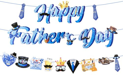 Happy Fathers Day Banner Vatertag Dekorationen Glitzer Blau Vatertag Wimpelkette Banner Hängende Girlande für Vatertag Party Dekorationen Foto Hintergrund Supplies Y7LSFQLQ