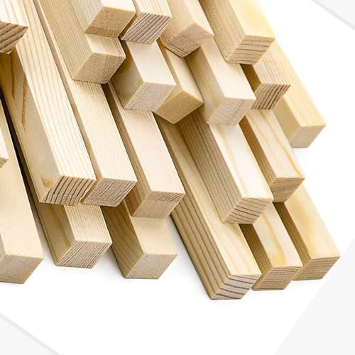CTRSM Chevilles en Bois carrées, Bâtonnets de Bois de pin Brut, Longues Bandes de Chevilles Naturelles, Longueur 20 cm, épaisseur 3 cm, Lot de 4(3x4cm)