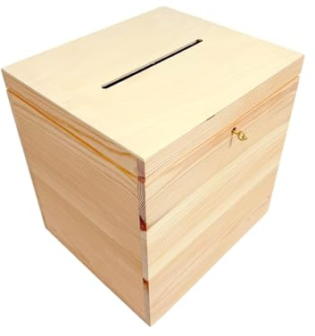 Wooden World – Rechteckige Holztruhe für Umschläge oder als Wahlurne – Box mit Einwurfschlitz – 25 x 29 x 30 cm