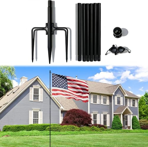 LengSuaa 10 FT Flagpole, Heavy Duty Stainless Steel Ground Flag Pole, Height Adjustable Flagpole with 5 Prong Stake for Outdoor Garden, Yard, Gate