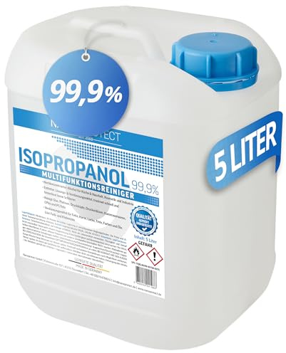 Nanoprotect 5 Liter Isopropanol 99,9% - IPA Reiniger & Isopropylalkohol | Hochprozentiger Entfetter für 3D Drucker, Elektronik | Haushalt & Labor | Rückstandsfreier Spezialreiniger | Made in Germany
