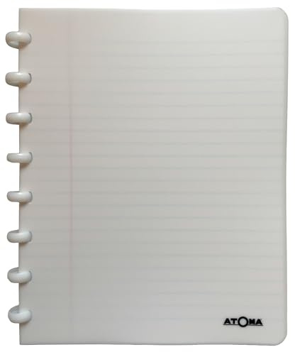Atoma - Notizbuch A5 mit Ringen – 72 Blatt abnehmbar (144 Seiten) mit Rand – Deckel aus recycelbarem Polypropylen (weiß – liniert 8 mm)