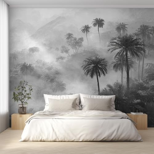 Generisch Fototapete Tropischer Dschungel, Vliestapete Schwarz Weiß Wald Wandtapete, Tapete 250x175 cm Wohnzimmer Schlafzimmer Wanddekoration, Motivtapete EL&D78