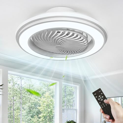 360° Drehbar Deckenventilator mit Beleuchtung Leise, Dimmbar Deckenlampe mit Ventilator und Fernbedienung/APP, 53cm LED Lampe mit Ventilator für Schlafzimmer, Timer 6 Geschwindigkeiten Reversibel