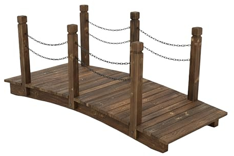 Relaxdays Garten Brücke, Pfosten mit Ketten, Tannenholz, braun | für Gartenteich, HxBxT: 55 x 150 x 67 cm, Holzbrücke