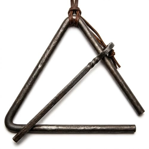 Artisan Owl Glocke aus geschmiedetem Metall, dreieckig, Chuckwagon, mit handgeschnittenem Lederband, rustikaler Western-Stil, warmgewalzte Stahlglocke für den Innen- und Außenbereich