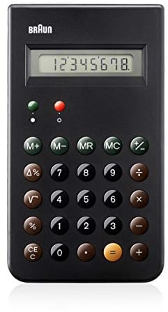 BRAUN BNE 001 BK KULT-TASCHENRECHNER, DIETER RAMS, 8 STELLIGES LCD-DISPLAY INKLUSIVE HARTSCHALEN-SCHIEBECOVER,SCHWARTZ
