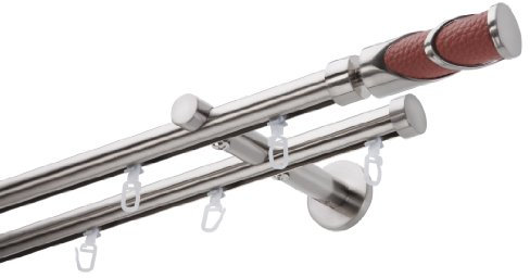 DécoProfi Gardinenstange Innenlauf 2-läufig Set Ø 20 mm Edelstahloptik (nickel gebürstet) I Länge: 120cm Aluminium für Wandmontage I Als Gardinenschiene & Vorhangstange geeignet