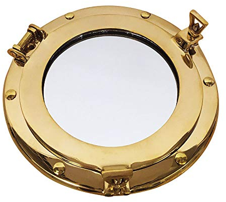 zeitzone Specchio a oblò nautica in ottone marittimo, stile nostalgico, 20 cm, rotondo