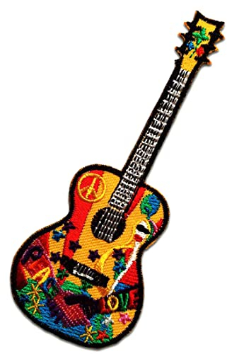 Catch the Patch Gitarre Peace Frieden Hippie - (Größe: 5 x 12,8 cm) – Kultige Aufnäher zum Aufbügeln & Aufnähen – Für Jacken, Rucksäcke, Shirts & Cosplay – Ein Must-have für DIY-Fans