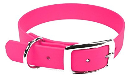 LENNIE BioThane Halsband, Dornschnalle, 25 mm breit, Größe 38-46 cm, Neon-Pink, Aufdruck möglich