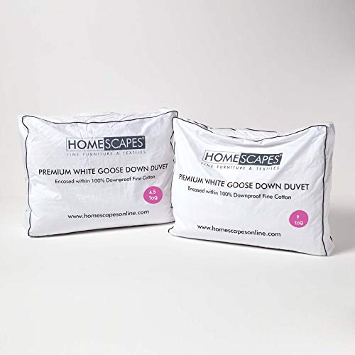 HOMESCAPES 3 in 1 All Seasons King Size Duvet 13.5 Tog (4.5 + 9), Luxury White Goose Feather & Down Quilt, Anti Allergy 100% Cotton Cover Down-Proof Winter Duvets, Washable RDS &OEKO-TEX Certified