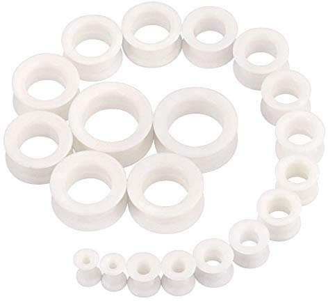 Longbeauty 20er Set/10 Paar Hart Silikon Tunnel Set Dehnungsset Ohr Piercing Schmuck Weiß