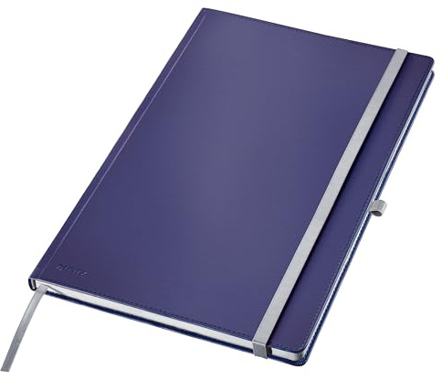 Leitz Style A4 Notizbuch Liniert, Hardcover, 160 Seiten, 80 Blatt, FSC-zertifiziertes 100 g/m² Papier, Verschluss & Lesezeichen, für Büro & Home Office, Blau, 44751069