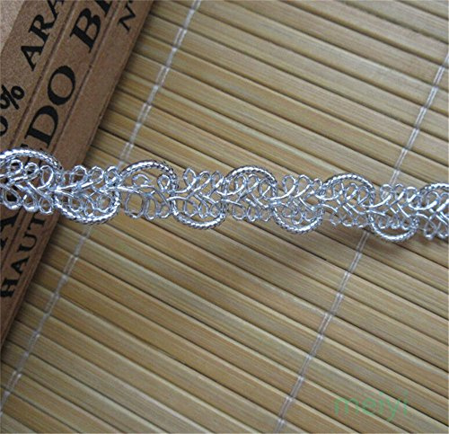10 Meters Silver Nylon Lace Edge Trim Ribbon 12mm Width Vintage Style Edging Trimmings Fabric Embroidered Applique Sewing Craft Wedding Bridal Dress Embellishment DIY Party Cards Clothes Embroidery