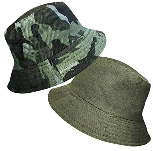 TOSKATOK® UPF 50+ Jungensonnenhut, Camouflage, 2 in 1, beidseitig tragbar, 100% Baumwolle, Fischerhutdesign-OLIVE-54