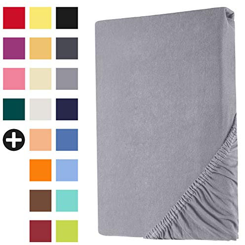 Heim24h Spannbettlaken 120x200cm bis 30 cm, Silber, 100% Baumwolle Bettlaken, Öko Tex Zertifiziert Jersey Spannbetttuch