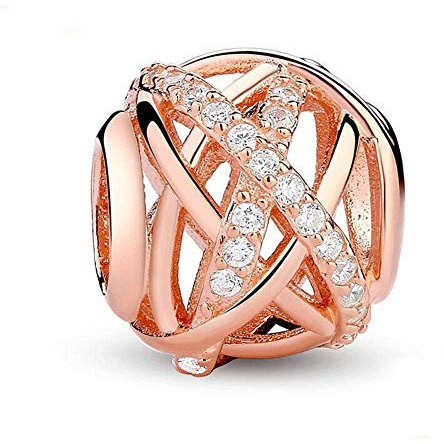 Breloque ajourée en argent sterling 925 avec galaxie en or rose et oxyde de zirconium transparent pour bracelet Pandora (plaqué or rose)