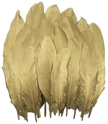 Suneast 50 Stücke Federn Dekoration Natürliche Gänsefedern Weiche Crafts Feather Indianer Federn für Traumfänger Basteln, Kostüme Hüte Schmuck Deko, DIY Ohrring - Gold, 15-20cm