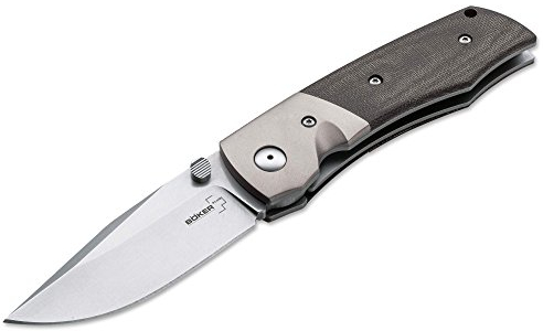 Böker Plus Coltello EDC Bullpup con lama in acciaio VG-10 da 8,4 cm e impugnatura in micarta nera da 10,1 cm 01BO311 per caccia, pesca, sopravvivenza e bushcraft + portabottiglie in regalo