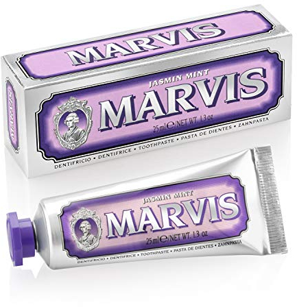 MARVIS® Jasmin Mint 25 ml I Dentifricio con note floreali dei fiori di gelsomino I rimuove placca e rivestimenti ostinati I con fluoruro I dimensioni da viaggio