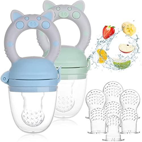 Faburo 2pcs Ciuccio Frutta Neonati per Alimenti + 9pcs Ciuccio in Silicone(3 * 3), Ciuccio per Frutta Neonati Innovativo Succhietto Dentizione Giocattolo per la Dentizione Della Frutta per Bambini