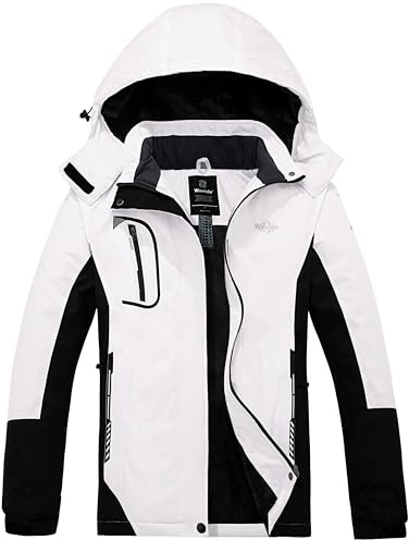 Wantdo Femme Veste de Ski Isolante Imperméable Veste Hiver Chaude Veste de Pluie Coupe-Vent Blouson de Ski Snowboard Veste d'hiver à Capuche Amovible Beige S