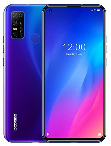 DOOGEE Telefono portatile 4G, N30 Smartphone Display 6.55 Pollici Sbloccato Android 10.0, 4GB + 128GB, 16MP/ 8MP 4 Fotocamere, Dual Nano SIM, 4500 mAh, Sensore Imprete/Face ID - Blu