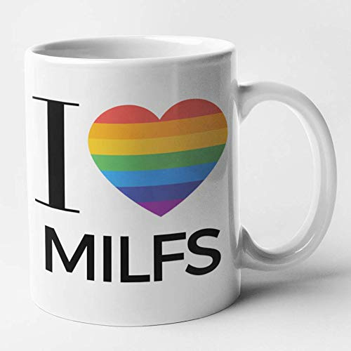 Funny Lesbian I Love Mug - I Love Milfs (White)