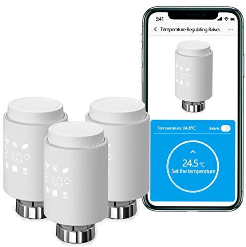 HUIIUH Tuya Zigbee Smart Thermostat Radiator Valve, TRV Thermostats Multi Room Control & Voice Control, Wifi Programmable Thermostatic Heating Control, Works with Alexa, Google Assistant(3PCS)