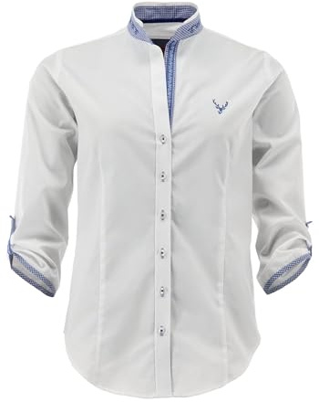 OS Trachten Damen Bluse Langarm Trachtenbluse mit Stehkragen Smego