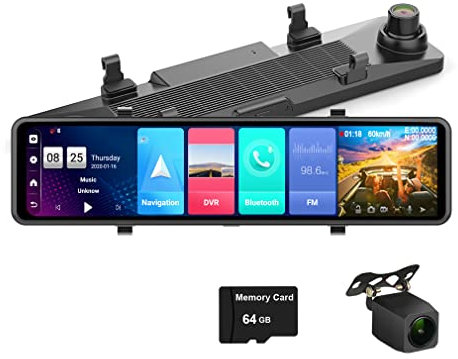 XRC TECH 2022 upgrade RAM4GB ROM32GB 12 inch Full screen 4G Touch IPS Car Dash Cam Rear View Android 8.1 Mirror with wifi GPS Navi Bluetooth music Dual Lens FHD 1080P