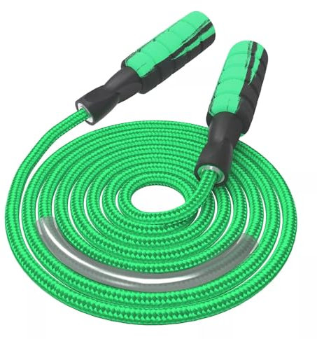 FITMYFAVO Jump Rope Cotton Adjustable Skipping Weighted jumprope for Women，Adult and Children Athletic Fitness Exercise Jumping Rope (Green)