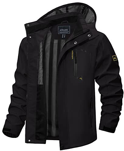 TACVASEN Veste Imperméable Légère Homme Veste Shell Manteau de Marche avec Capuche pour Randonnée Voyage en Plein Air Noir,XL