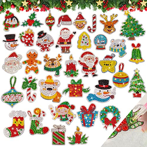 BETESSIN 36Pcs Diamond Painting Aufkleber Weihnachten 5D Diamant Painting Malerei Sticker Selbstklebend DIY Weihnachten Geschenk Etiketten Weihnachtsmann Scrapbooking Grußkarten Stickers