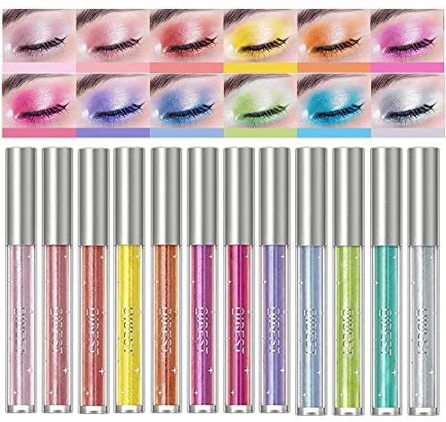 12 Farben Flüssiger Lidschatten Makeup Set Metallic Colorful Gold Neon Liquid Eyeshadow Waterproof Long-lasting Quick Drying Lidschatten Makeup Set (Set B)