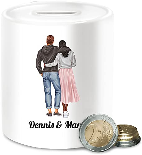 Spardose - Deko - Erwachsene - Pärchen Geschenk für Frauen I Männer Weihnachts-Geschenke Partner Personalisiert mit Name für Ihn I Für sie - Unisize - Weiß - Geschenke lebenspartner
