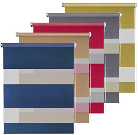 Rikmani Doppelrollo Fensterrollo MON Duo-Rollo Klemmfixierung Zebrarollo Seitenzugrollo ohne Bohren, lichtdurchlässig und verdunkelnd 90x150 cm, rot