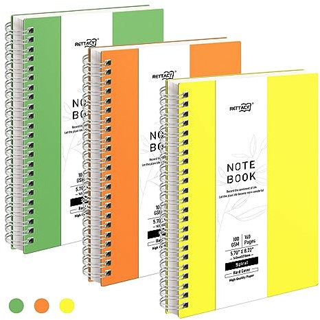 RETTACY A5 Spiral Notebook 3 Pack, Wirebound Colorful Notebooks 80sheets/160 Pages for Writing,100gsm College-Ruled Paper, PVC Hardcover, for Women Men Work Office School,14.5 x 21cm