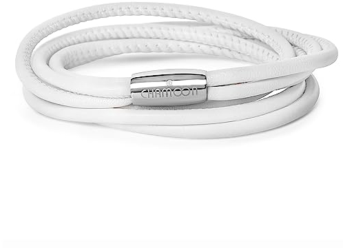 CHAMOON® Lederarmband Damen Polar Weiß - Armband Weiß Leder, Weisses Armband Wickelarmband Damen, Charm Armband Magnetverschluss 38,50 cm