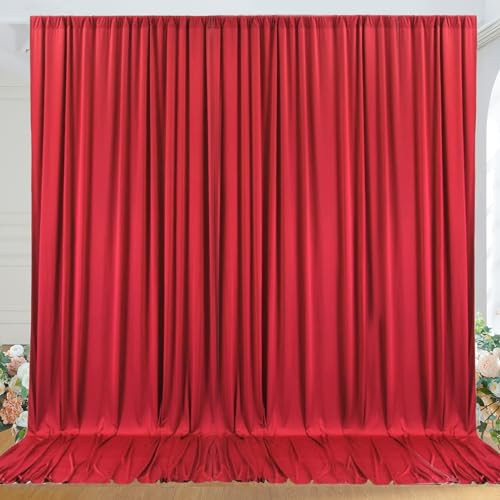 3x3 m Rot Vorhang für Kulissen, Party-Hintergrund Vorhang Rot Hochzeit Hintergrund, Polyester Weihnachten Vorhänge für Geburtstag Baby Dusche Xmas Taufe Brautdusche